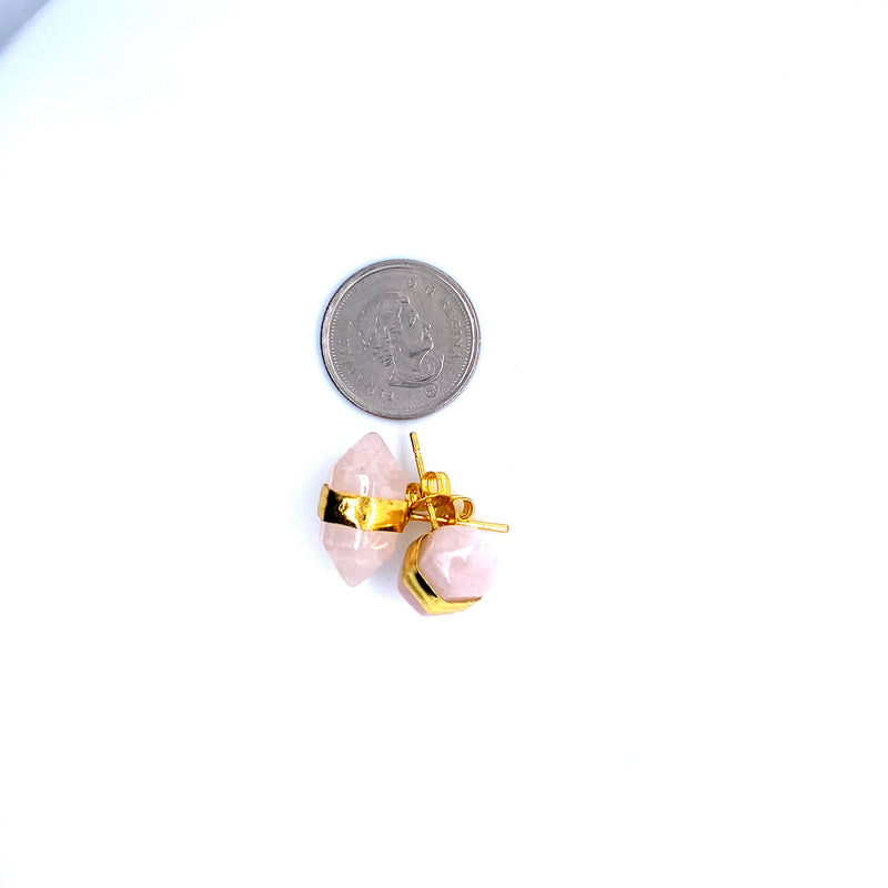 Rose Quartz Bullet Earrings in Yellow