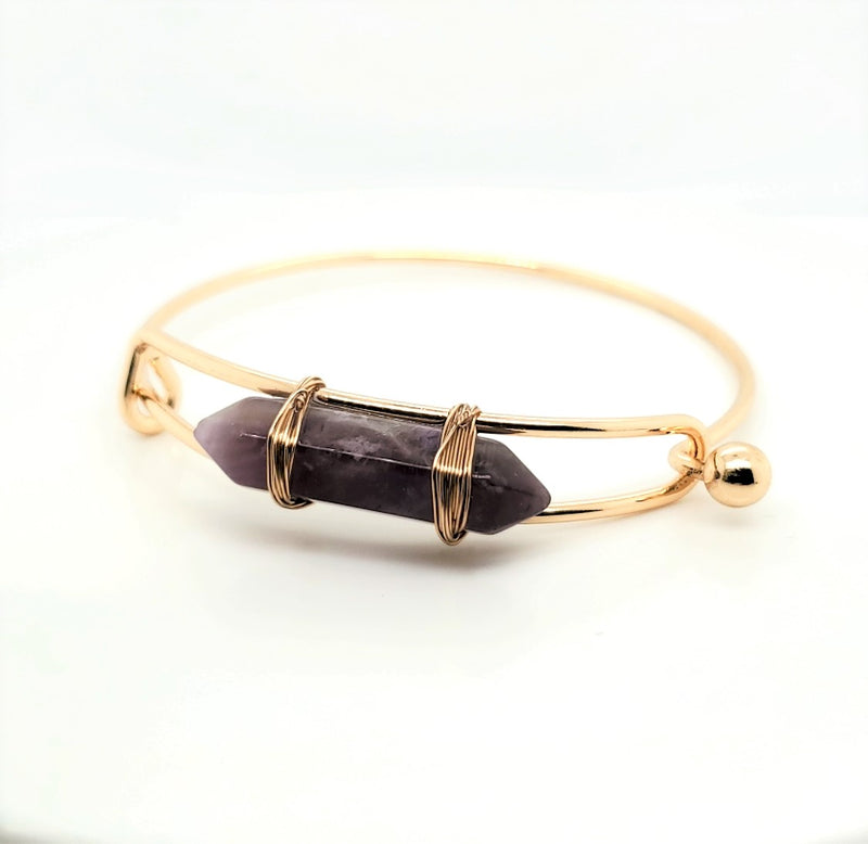 Amethyst Bullet Bangle Gold Tone Brass