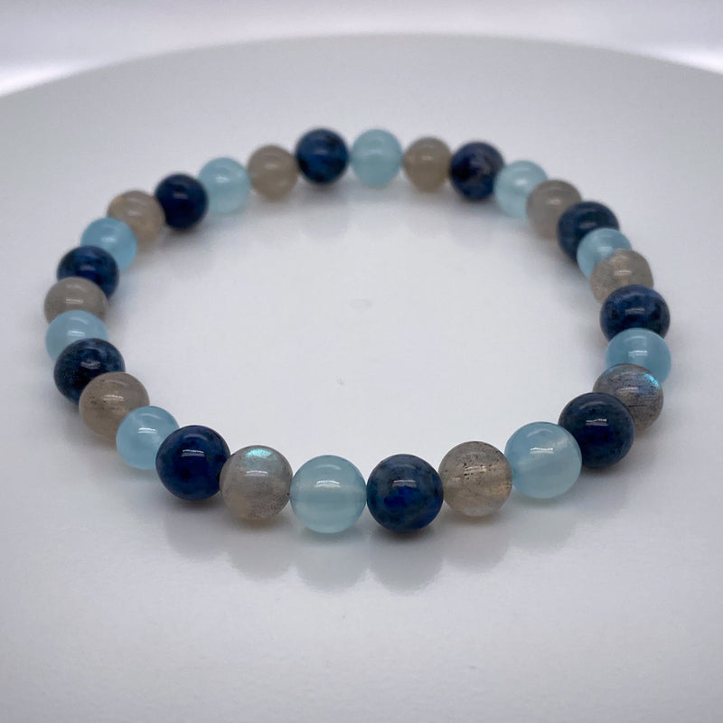 Labradorite, Dumortierite, Aquamarine Stretch Bracelet 6mm