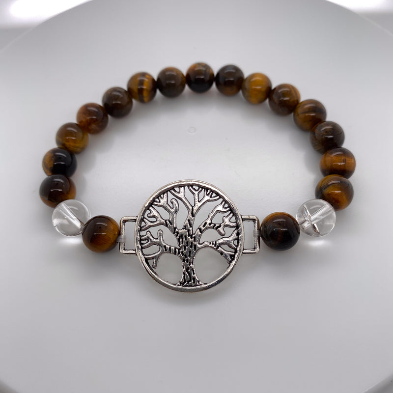 Tigers eye And Clear Quartz Stretch Bracelet 8mm