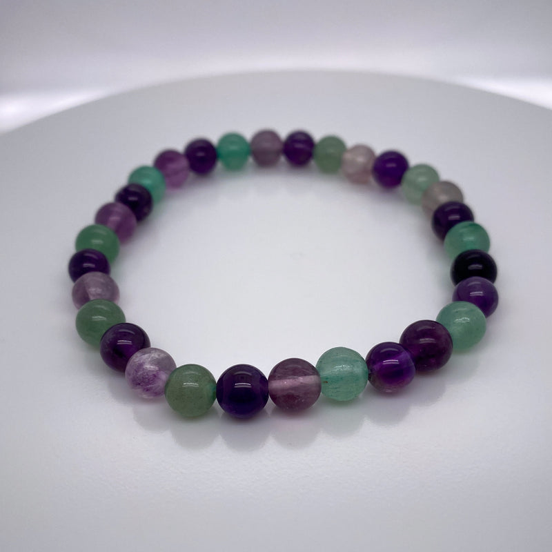 Aventurine, Amethyst Fluorite Stretch Bracelet 6mm